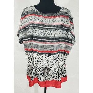 Ruby Rd Women's Sz L Animal Print Stripe Drawstring Waist Top Shirt